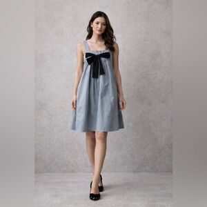 BCBG Maxamaria Dust Blue Trapeze Dress with Black Bow, XS, MSRP $118
